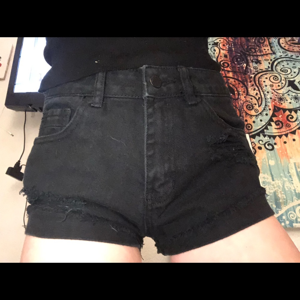 Black denim shorts